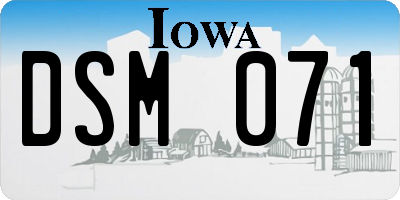 IA license plate DSM071