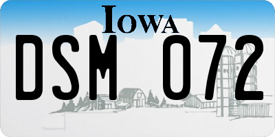 IA license plate DSM072