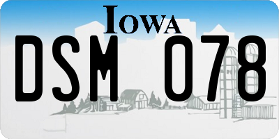 IA license plate DSM078