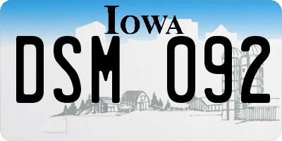 IA license plate DSM092