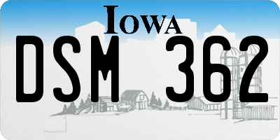IA license plate DSM362