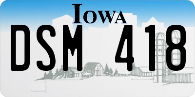 IA license plate DSM418