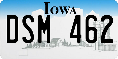 IA license plate DSM462
