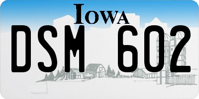 IA license plate DSM602