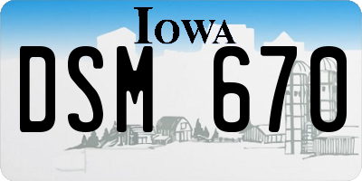 IA license plate DSM670