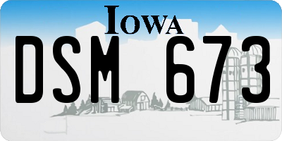 IA license plate DSM673