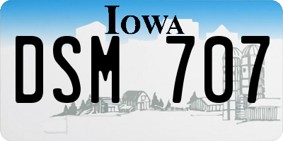 IA license plate DSM707
