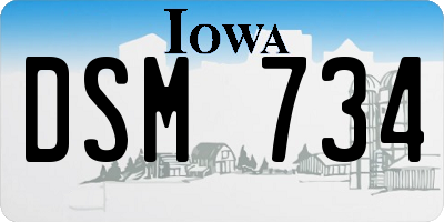 IA license plate DSM734