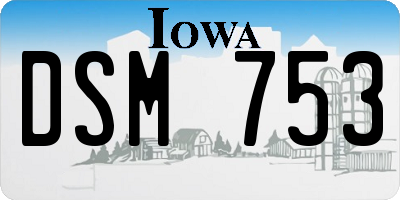 IA license plate DSM753