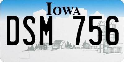 IA license plate DSM756