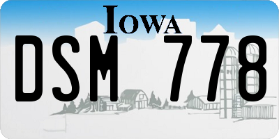 IA license plate DSM778