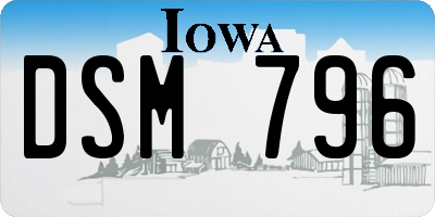 IA license plate DSM796
