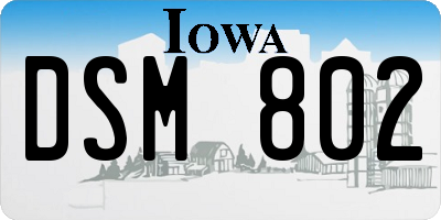 IA license plate DSM802