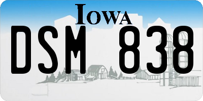 IA license plate DSM838