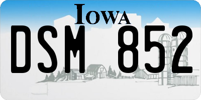 IA license plate DSM852