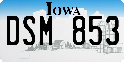 IA license plate DSM853