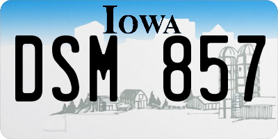 IA license plate DSM857