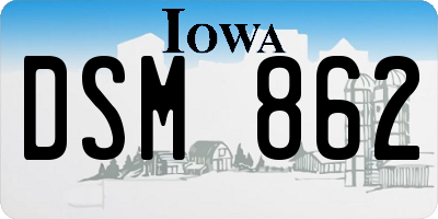IA license plate DSM862