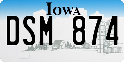 IA license plate DSM874