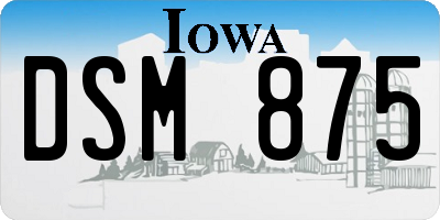 IA license plate DSM875