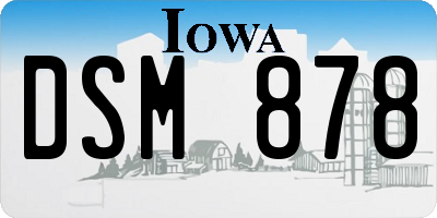IA license plate DSM878