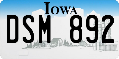 IA license plate DSM892