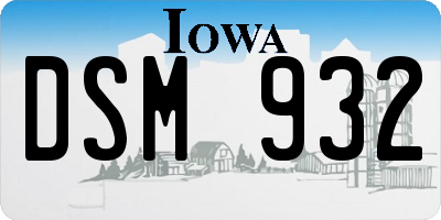 IA license plate DSM932