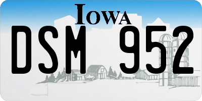 IA license plate DSM952
