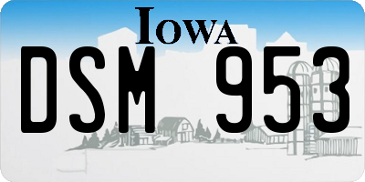 IA license plate DSM953