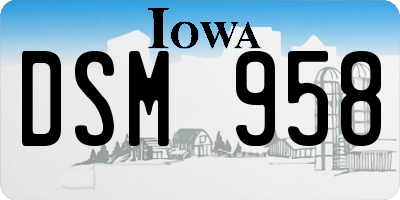 IA license plate DSM958