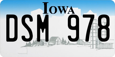 IA license plate DSM978