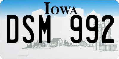 IA license plate DSM992