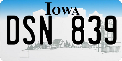 IA license plate DSN839
