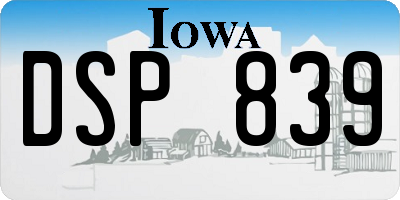 IA license plate DSP839