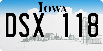 IA license plate DSX118