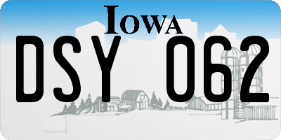 IA license plate DSY062