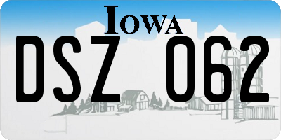 IA license plate DSZ062