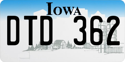 IA license plate DTD362