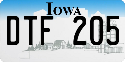 IA license plate DTF205