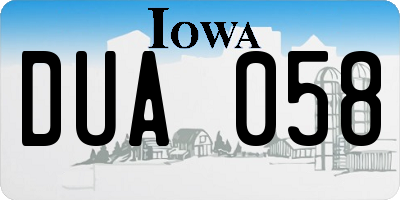 IA license plate DUA058