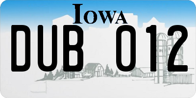 IA license plate DUB012