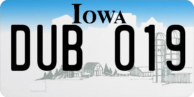 IA license plate DUB019