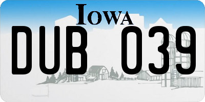 IA license plate DUB039