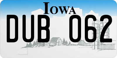 IA license plate DUB062