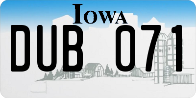 IA license plate DUB071