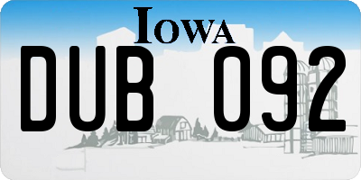 IA license plate DUB092