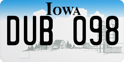 IA license plate DUB098