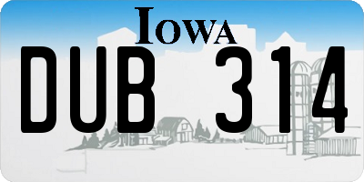 IA license plate DUB314