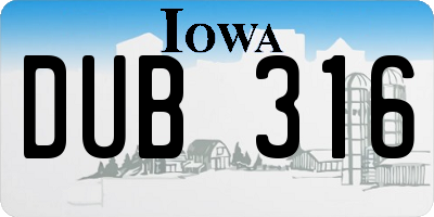 IA license plate DUB316