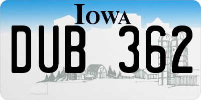 IA license plate DUB362